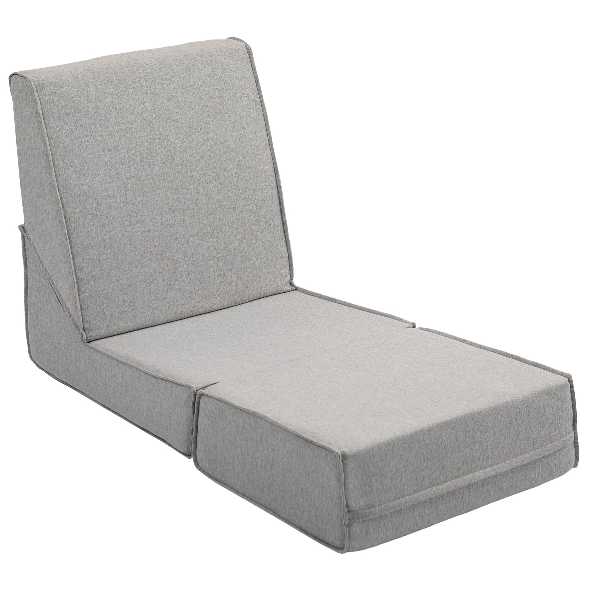 Floor Relax Chair Convertible to Chaise Longue, Adjustable in 2 Positions, Reclining and Space-saving Chair in Fabric, Light Gray
