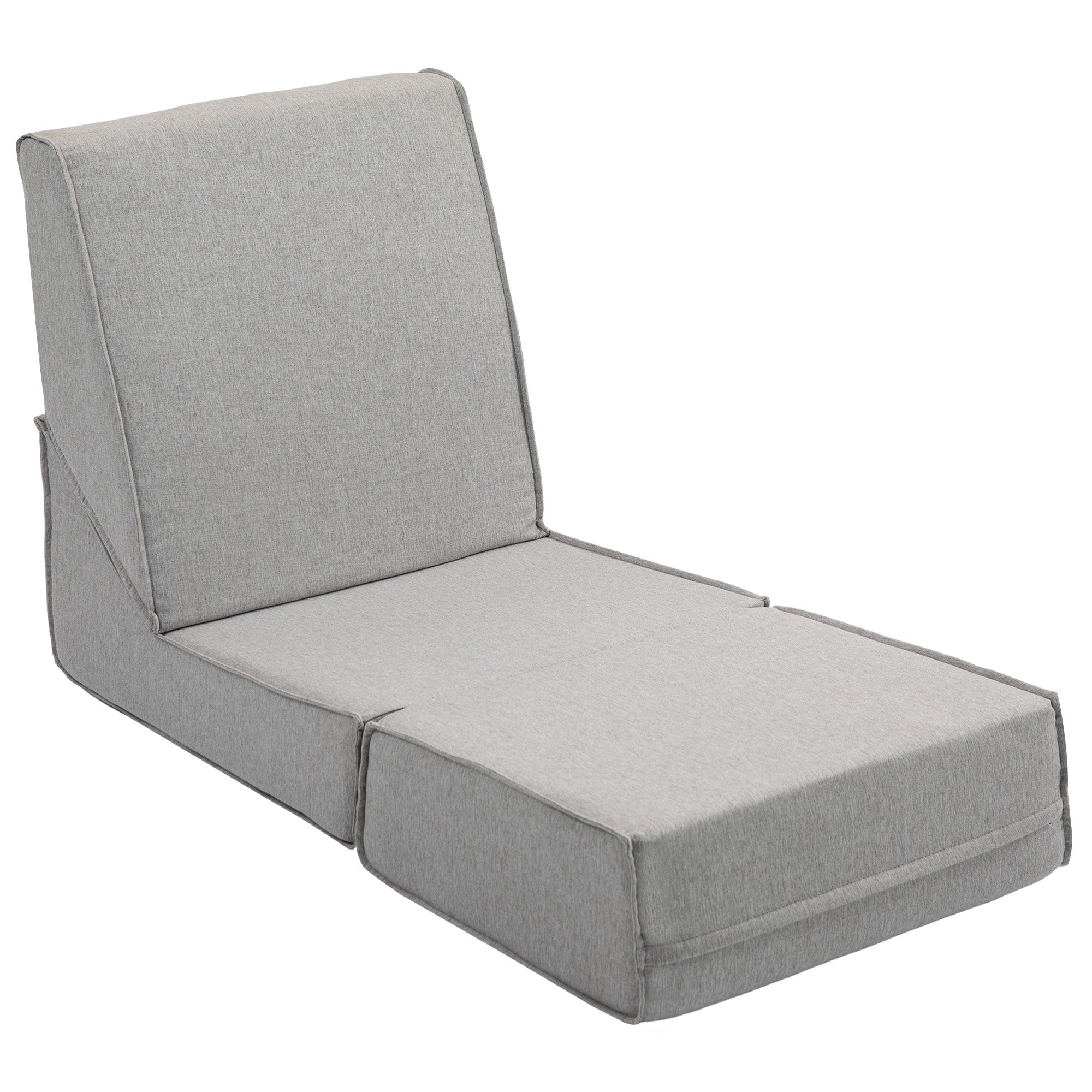 Floor Relax Chair Convertible to Chaise Longue, Adjustable in 2 Positions, Reclining and Space-saving Chair in Fabric, Light Gray