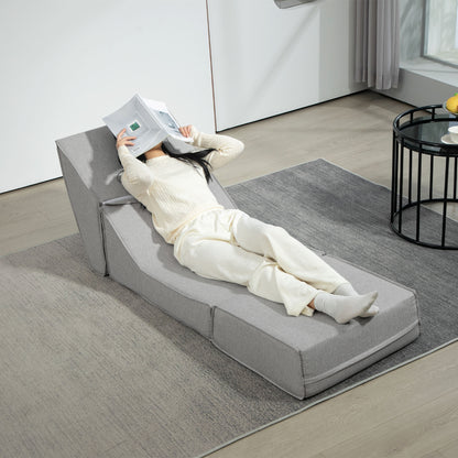 Floor Relax Chair Convertible to Chaise Longue, Adjustable in 2 Positions, Reclining and Space-saving Chair in Fabric, Light Gray