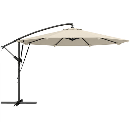 Cantilever Umbrella ~ Ø3.0 m | Tiltable Patio Parasol with Crank, Cross Base, Guy Ropes & Cover, UV-Resistant, Water-Repellent – Cream White