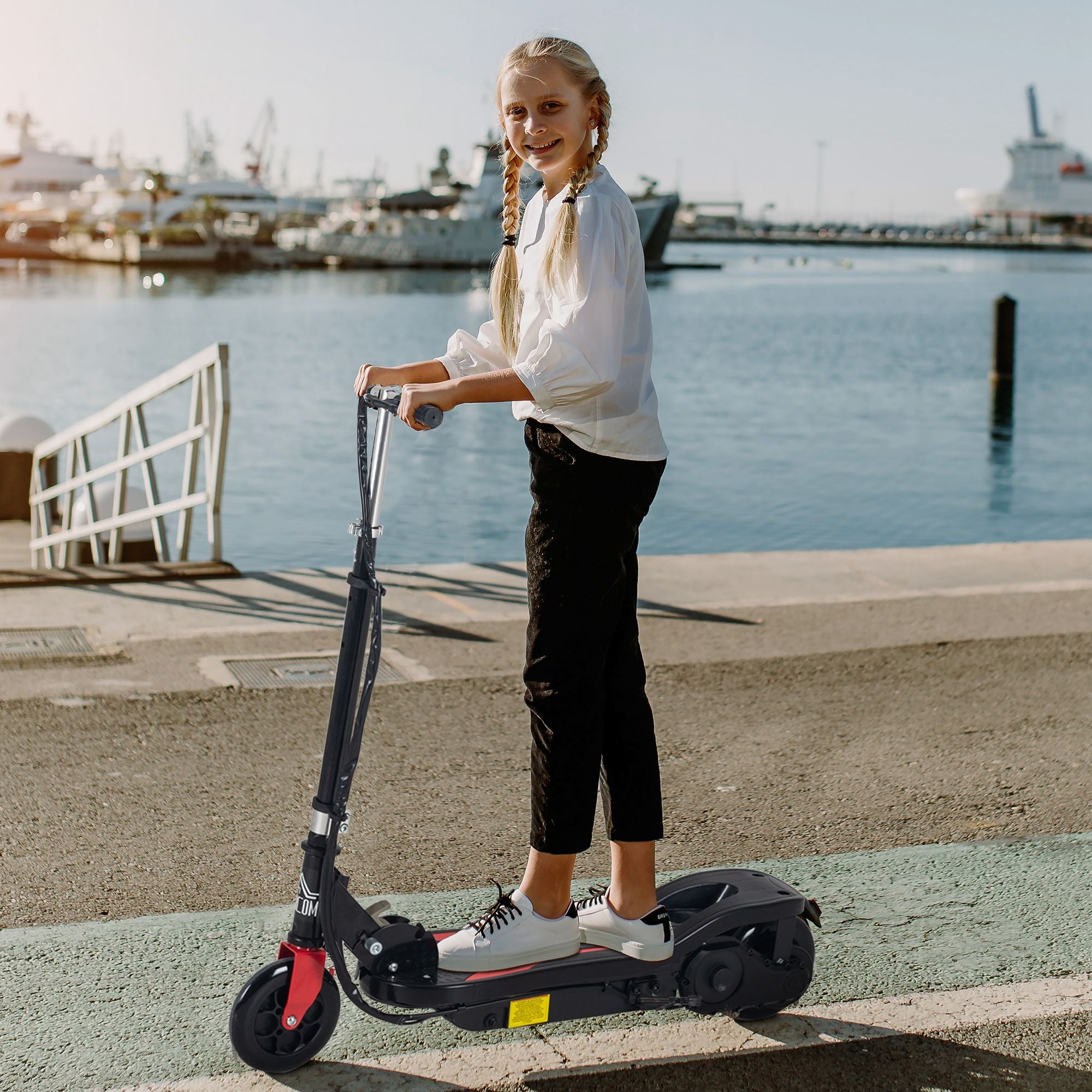 Foldable Electric Scooter for Kids 7-14 Years Max. 50 kg Scooter with Max Speed 12 km/h Adjustable Height Start Switch and Brakes 75x36x82-93 cm Black
