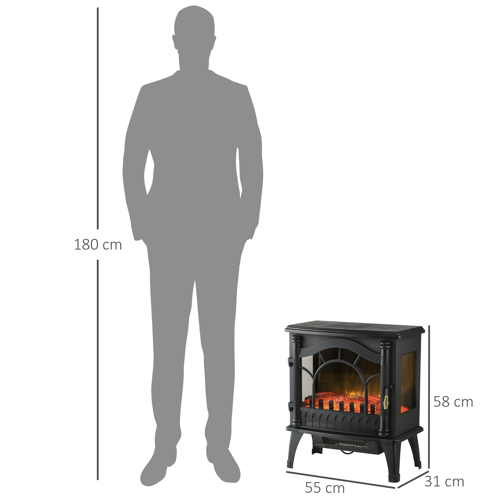 1000W/2000W Electric Fireplace Free Standing Decorative Fireplace with Adjustable Temperature Low Consumption Overheat Protection 3D Flame Effect for Room 15-30 m² Black
