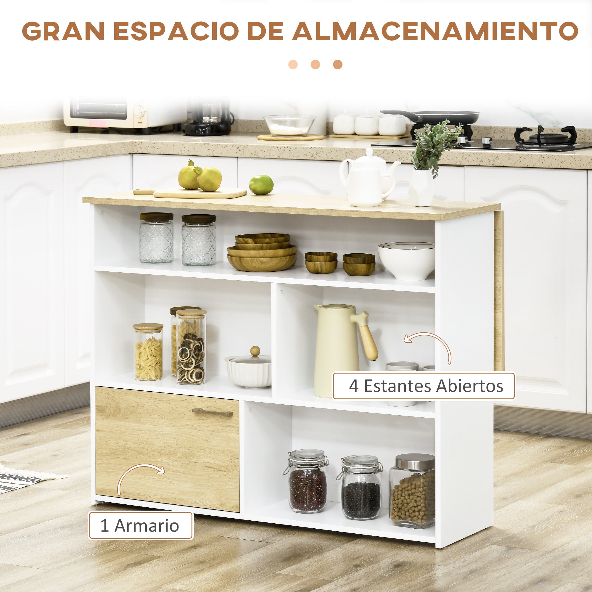 Extending Bar Table with Foldable Wing Bistro Table with Storage Compartments and 1 Door for Kitchen Dining Room 116x79.5x91 cm White