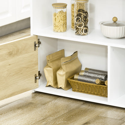 Extending Bar Table with Foldable Wing Bistro Table with Storage Compartments and 1 Door for Kitchen Dining Room 116x79.5x91 cm White