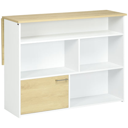 Extending Bar Table with Foldable Wing Bistro Table with Storage Compartments and 1 Door for Kitchen Dining Room 116x79.5x91 cm White