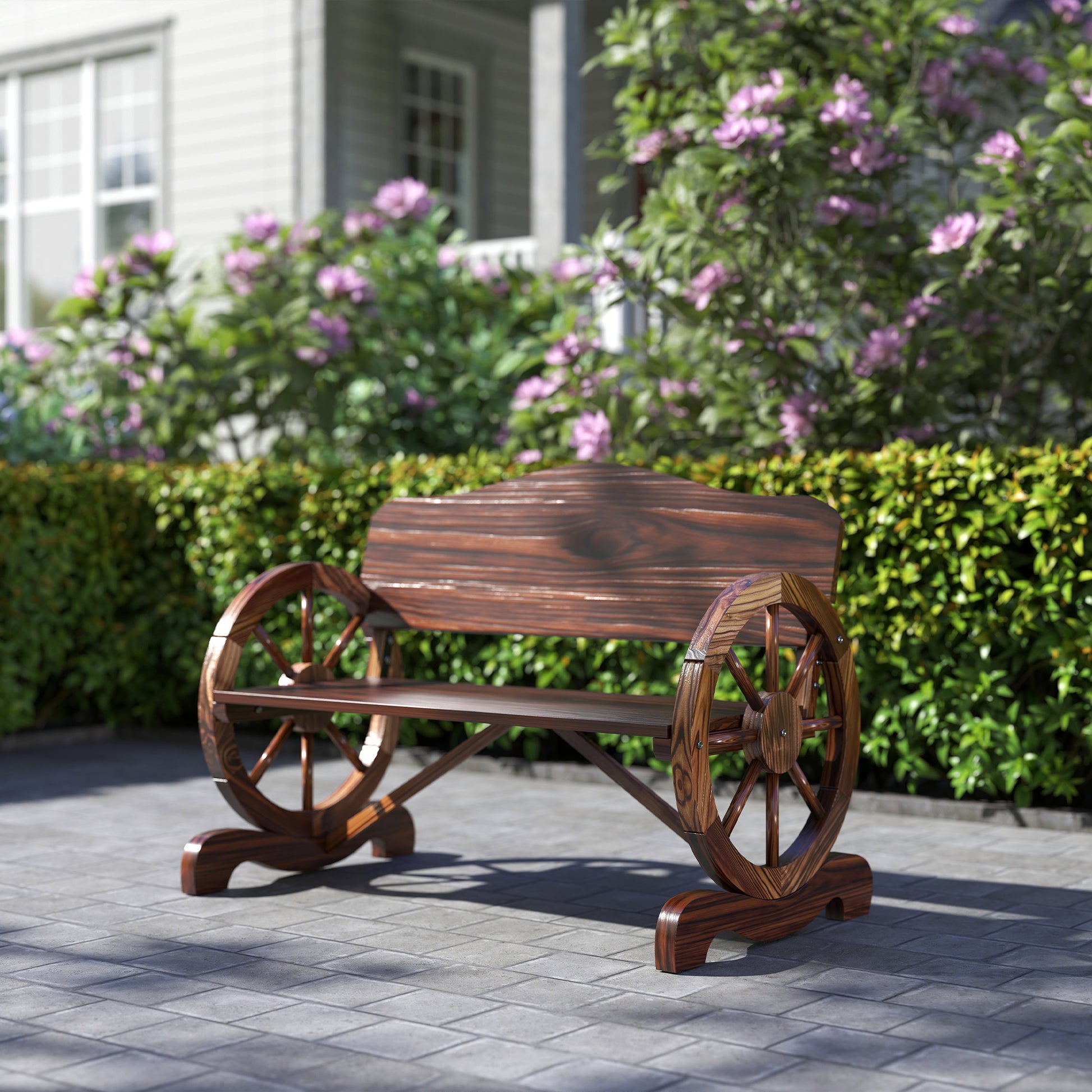 Garden Bench Wood, 2-Seater Bench with back and armrests, Wooden Bench in Wheel Design, Weather Resistant Park Bench 240kg Capacity, Balcony Bench for Balcony Terrace, Garden, 110 x 55 x 80 cm, Charcoal