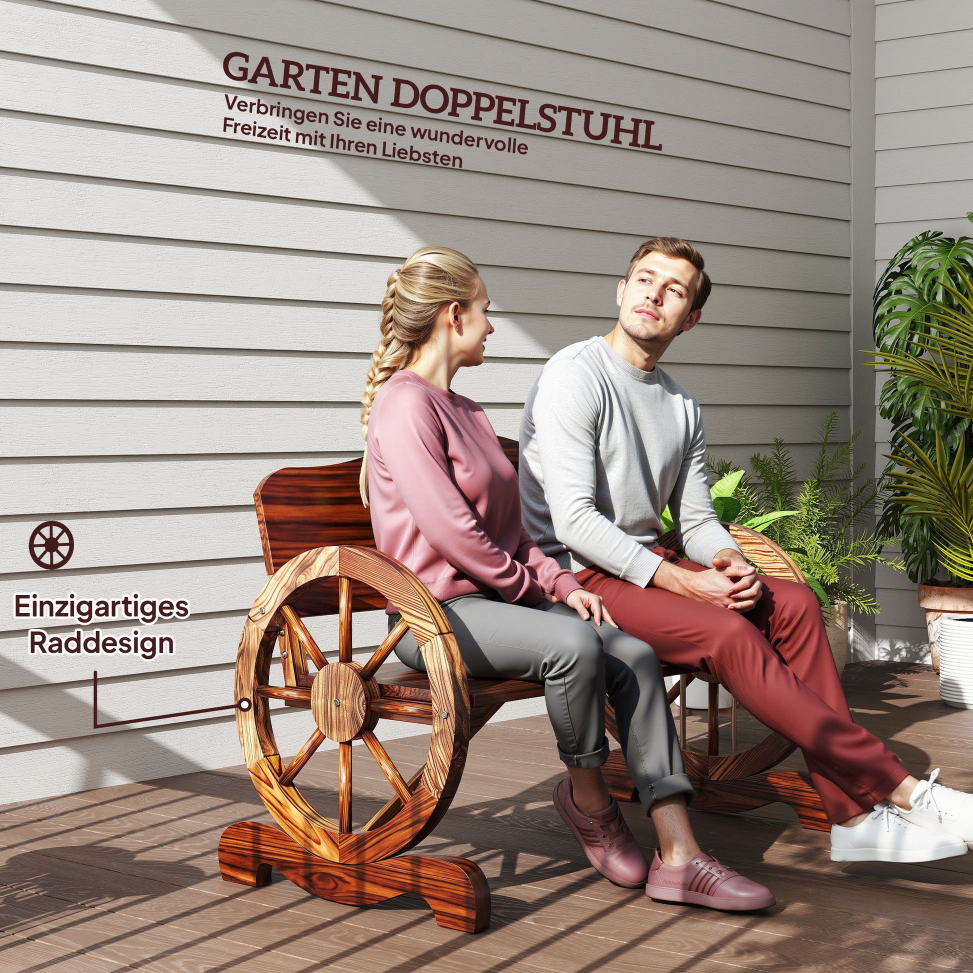 Garden Bench Wood, 2-Seater Bench with back and armrests, Wooden Bench in Wheel Design, Weather Resistant Park Bench 240kg Capacity, Balcony Bench for Balcony Terrace, Garden, 110 x 55 x 80 cm, Charcoal