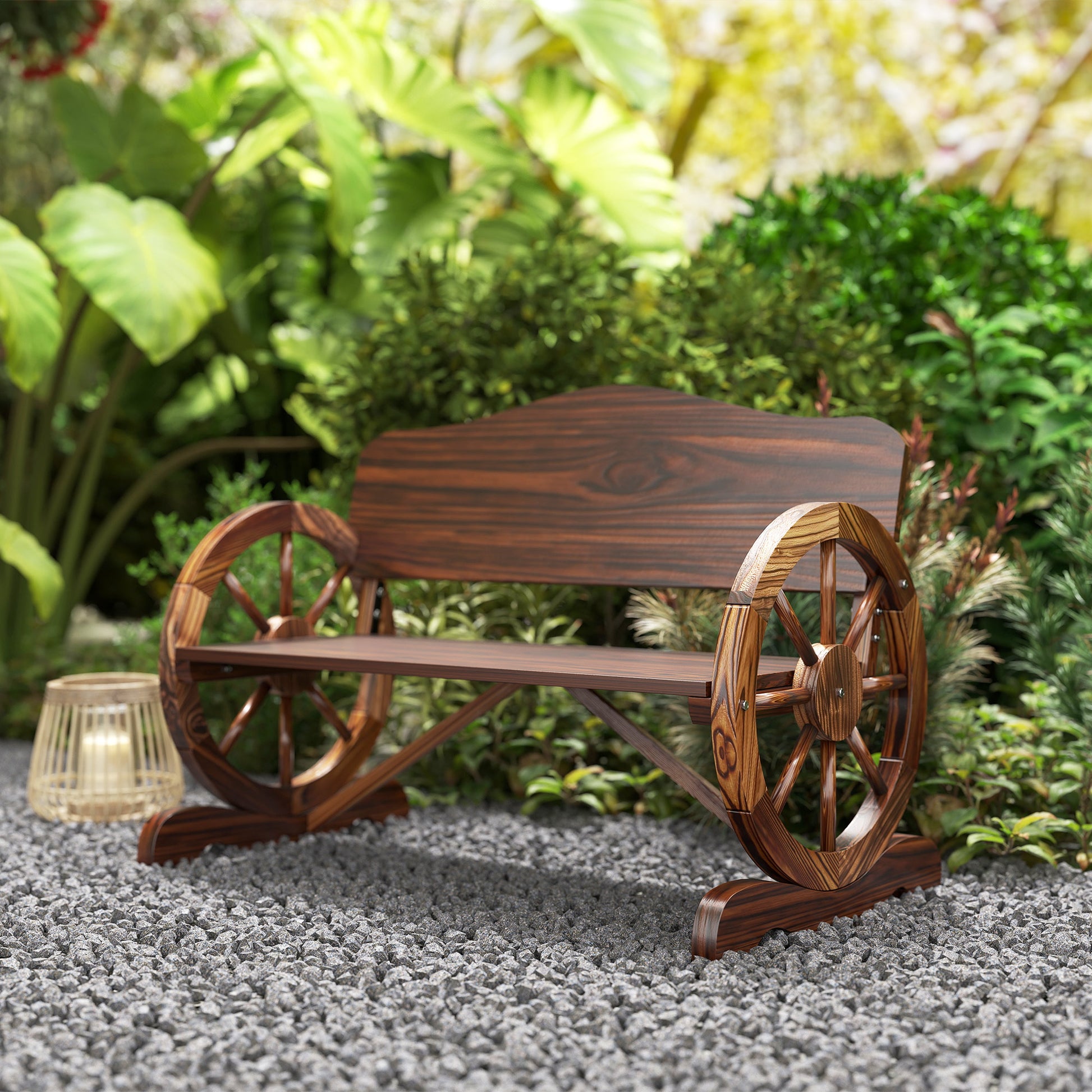 Garden Bench Wood, 2-Seater Bench with back and armrests, Wooden Bench in Wheel Design, Weather Resistant Park Bench 240kg Capacity, Balcony Bench for Balcony Terrace, Garden, 110 x 55 x 80 cm, Charcoal