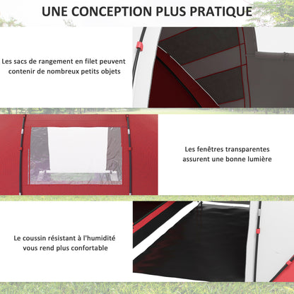 Family Camping Tent 4-6 People Waterproof Dome Tent Lightweight, Ventilated 2 Cabins Window Large Door Easy to Set Up 4.3L x 2.4W x 1.7H m Gray Red