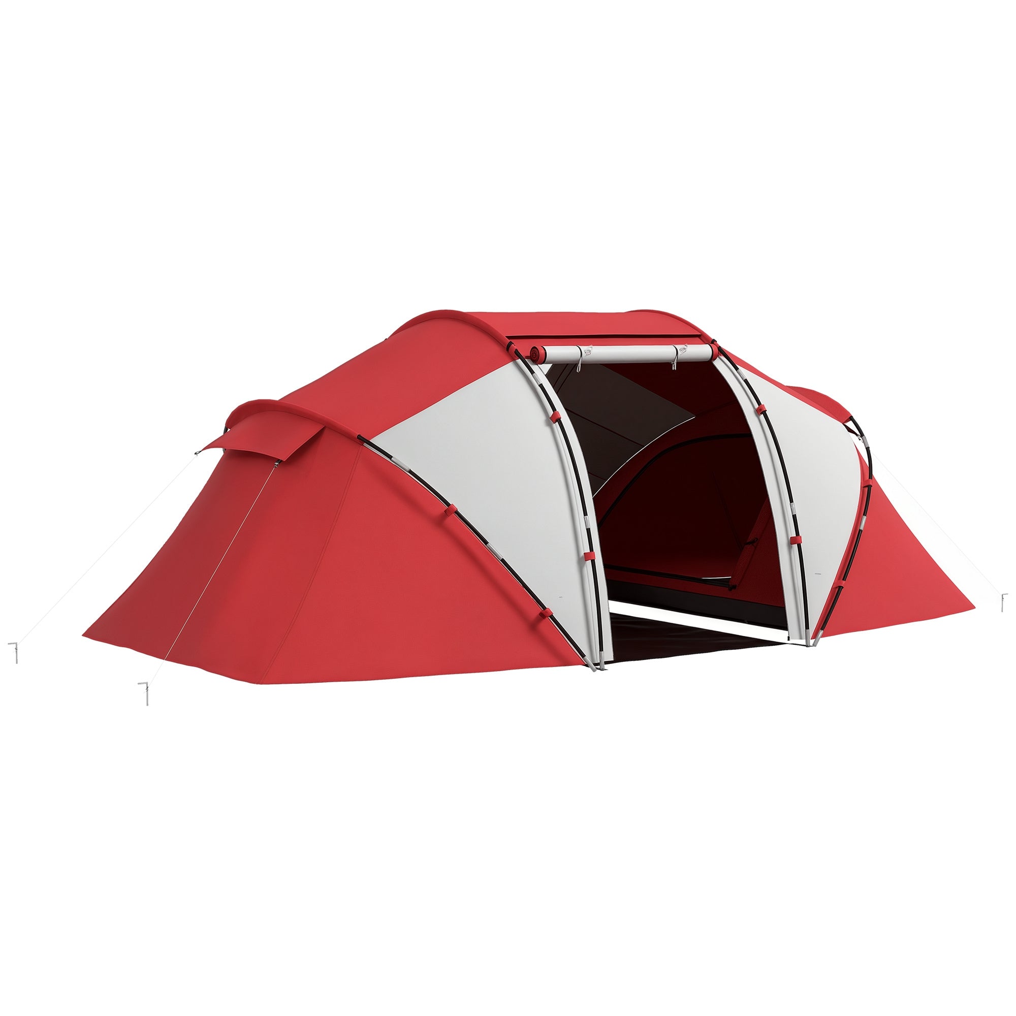 Family Camping Tent 4-6 People Waterproof Dome Tent Lightweight, Ventilated 2 Cabins Window Large Door Easy to Set Up 4.3L x 2.4W x 1.7H m Gray Red