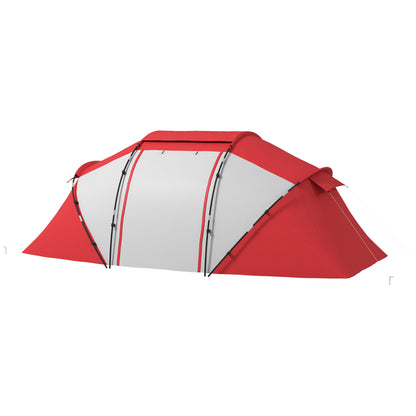 Family Camping Tent 4-6 People Waterproof Dome Tent Lightweight, Ventilated 2 Cabins Window Large Door Easy to Set Up 4.3L x 2.4W x 1.7H m Gray Red