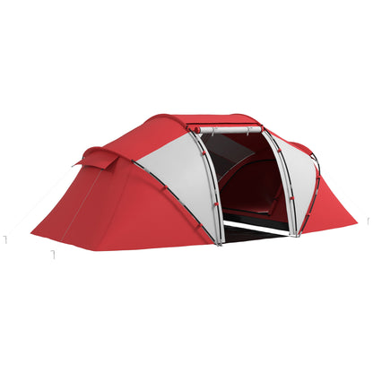 Family Camping Tent 4-6 People Waterproof Dome Tent Lightweight, Ventilated 2 Cabins Window Large Door Easy to Set Up 4.3L x 2.4W x 1.7H m Gray Red