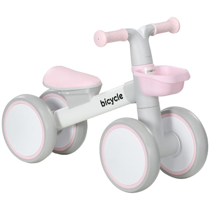 Kids Balance Bike from 1 Year Baby up to 20 kg Toddler bike with TPU wheels Basket Adjustable seat Saddle Children's Balance Bike Gifts for Boys Girls Toys Pink+White