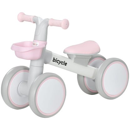 Kids Balance Bike from 1 Year Baby up to 20 kg Toddler bike with TPU wheels Basket Adjustable seat Saddle Children's Balance Bike Gifts for Boys Girls Toys Pink+White