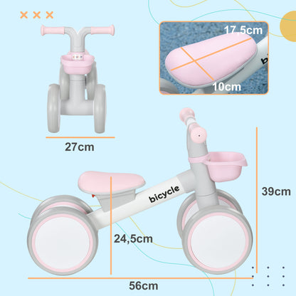 Kids Balance Bike from 1 Year Baby up to 20 kg Toddler bike with TPU wheels Basket Adjustable seat Saddle Children's Balance Bike Gifts for Boys Girls Toys Pink+White