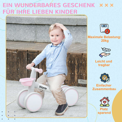 Kids Balance Bike from 1 Year Baby up to 20 kg Toddler bike with TPU wheels Basket Adjustable seat Saddle Children's Balance Bike Gifts for Boys Girls Toys Pink+White