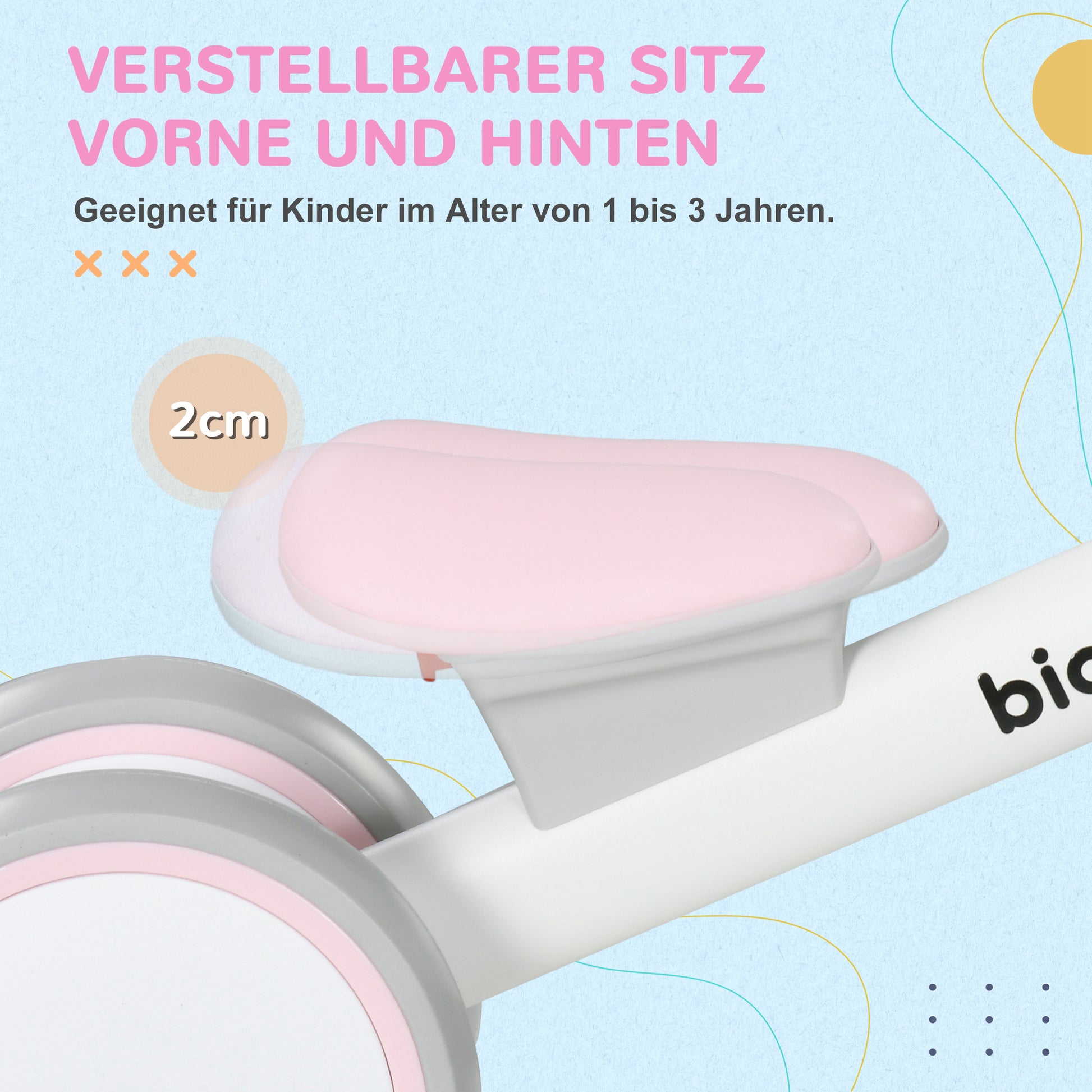 Kids Balance Bike from 1 Year Baby up to 20 kg Toddler bike with TPU wheels Basket Adjustable seat Saddle Children's Balance Bike Gifts for Boys Girls Toys Pink+White