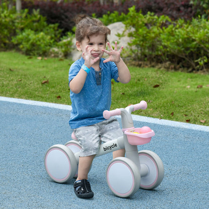Kids Balance Bike from 1 Year Baby up to 20 kg Toddler bike with TPU wheels Basket Adjustable seat Saddle Children's Balance Bike Gifts for Boys Girls Toys Pink+White