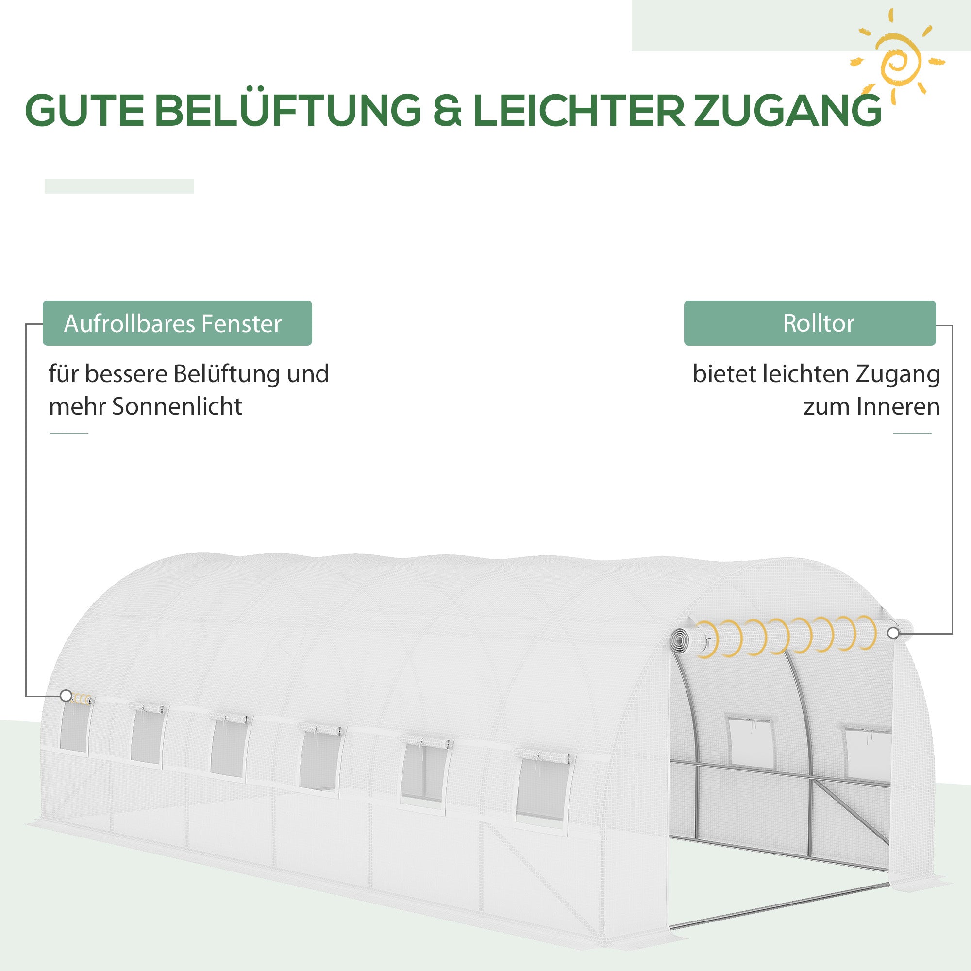 Replacement Film Replacement Cover 600 x 300 x 200 cm with front door, 12 windows tear-resistant greenhouse film, garden film for greenhouse, hothouse, cold frame, White