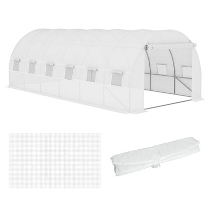 Replacement Film Replacement Cover 600 x 300 x 200 cm with front door, 12 windows tear-resistant greenhouse film, garden film for greenhouse, hothouse, cold frame, White