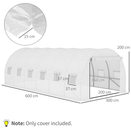 Replacement Film Replacement Cover 600 x 300 x 200 cm with front door, 12 windows tear-resistant greenhouse film, garden film for greenhouse, hothouse, cold frame, White