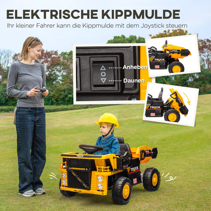 Electric Tractor with Shovel, 12V Kids Ride-On Tractor, Children's Electric Car with MP3 Function, Kids Vehicle with Headlights, 3-6 km/h, for 3-5 Years, Yellow