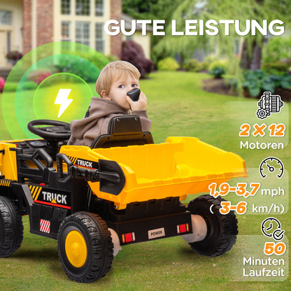 Electric Tractor with Shovel, 12V Kids Ride-On Tractor, Children's Electric Car with MP3 Function, Kids Vehicle with Headlights, 3-6 km/h, for 3-5 Years, Yellow