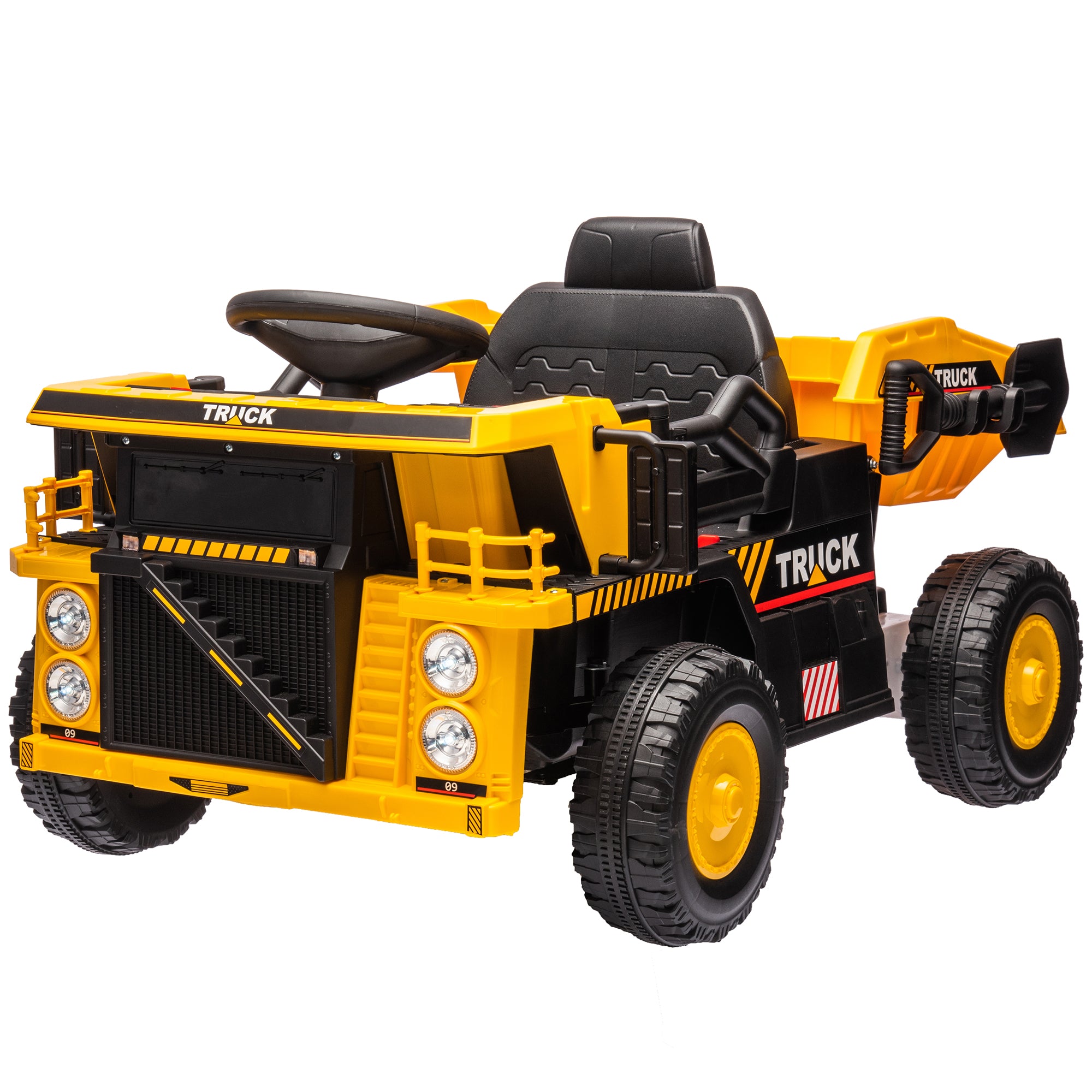 Electric Tractor with Shovel, 12V Kids Ride-On Tractor, Children's Electric Car with MP3 Function, Kids Vehicle with Headlights, 3-6 km/h, for 3-5 Years, Yellow
