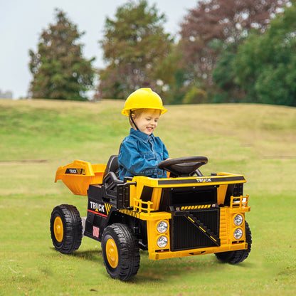 Electric Tractor with Shovel, 12V Kids Ride-On Tractor, Children's Electric Car with MP3 Function, Kids Vehicle with Headlights, 3-6 km/h, for 3-5 Years, Yellow