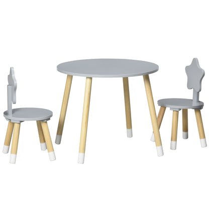 Kids' Wooden Table and 2 Chairs Set with Round Table Ø59x50 cm and Chairs Ø28x51 cm Children Furniture for Playroom Bedroom Gray