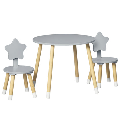 Kids' Wooden Table and 2 Chairs Set with Round Table Ø59x50 cm and Chairs Ø28x51 cm Children Furniture for Playroom Bedroom Gray