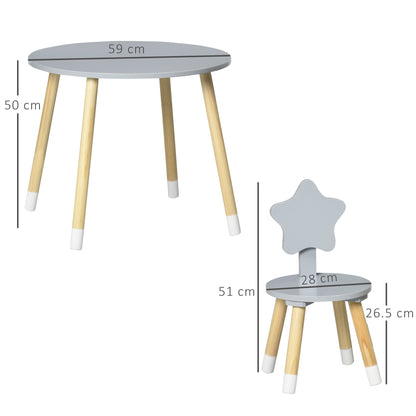 Kids' Wooden Table and 2 Chairs Set with Round Table Ø59x50 cm and Chairs Ø28x51 cm Children Furniture for Playroom Bedroom Gray