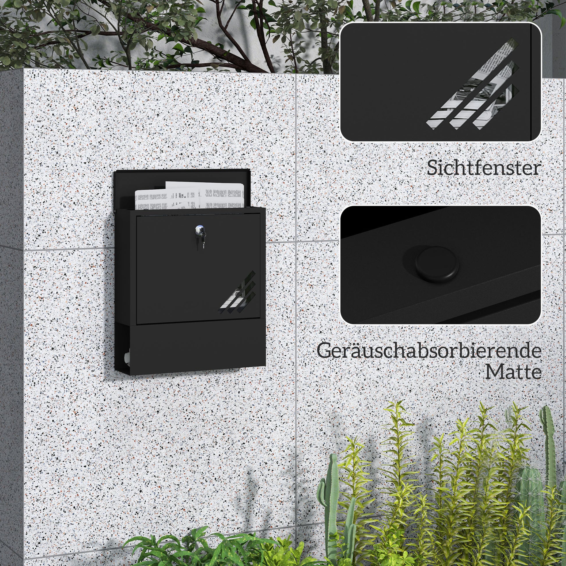 Mailbox Wall Mount Mailbox with Lock, Lid, Copper Core, Metal Mailbox, for Outdoor, Dark Gray, 30 x 8.5 x 32.5 cm