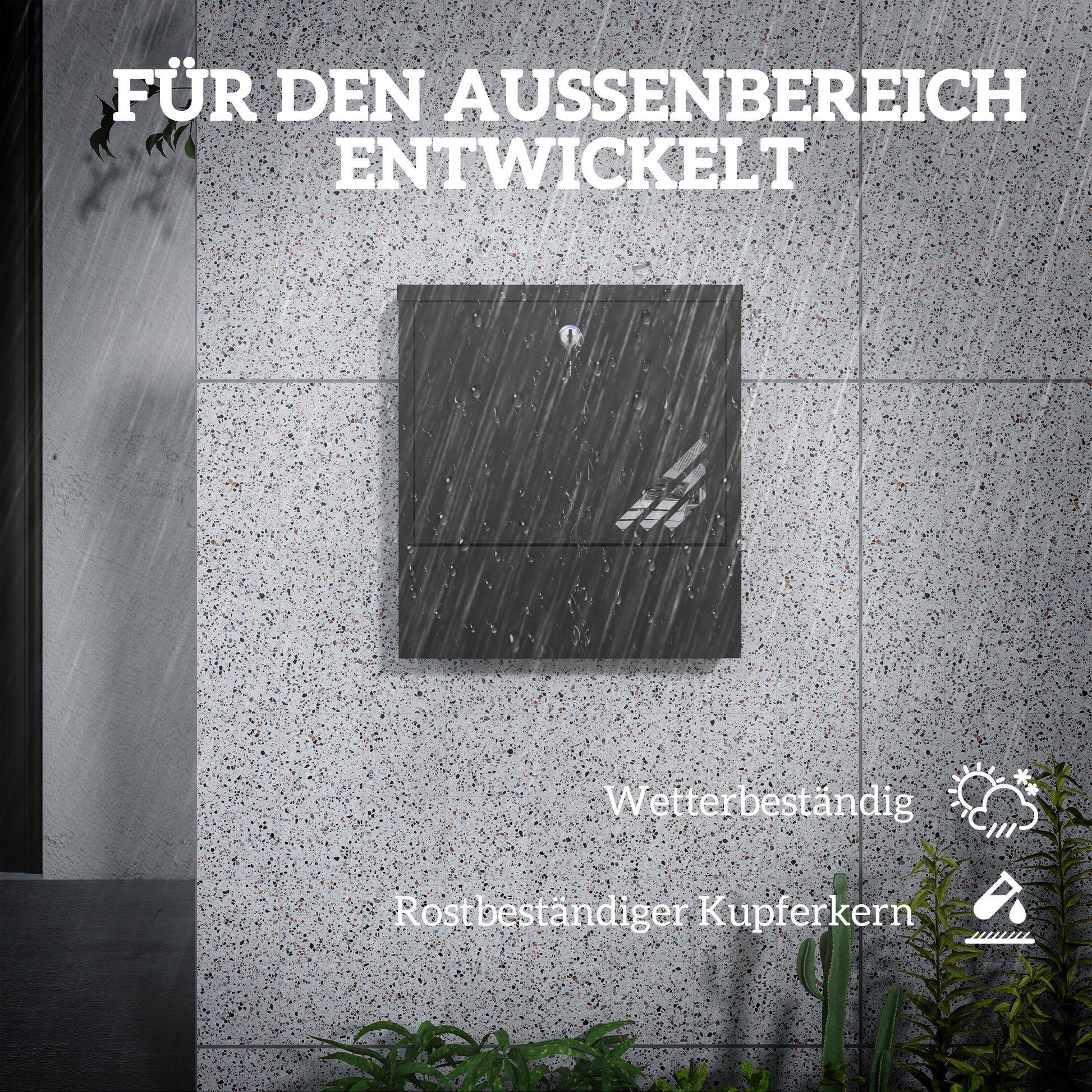 Mailbox Wall Mount Mailbox with Lock, Lid, Copper Core, Metal Mailbox, for Outdoor, Dark Gray, 30 x 8.5 x 32.5 cm