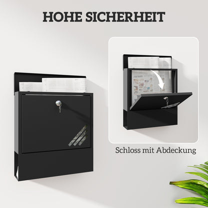 Mailbox Wall Mount Mailbox with Lock, Lid, Copper Core, Metal Mailbox, for Outdoor, Dark Gray, 30 x 8.5 x 32.5 cm