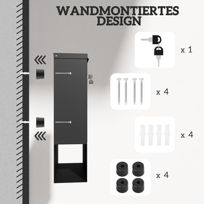 Mailbox Wall Mount Mailbox with Lock, Lid, Copper Core, Metal Mailbox, for Outdoor, Dark Gray, 30 x 8.5 x 32.5 cm