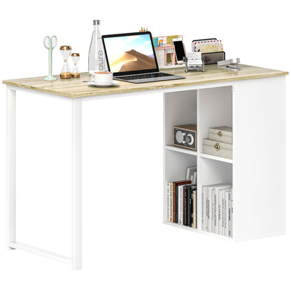 Computer Desk with 4 Open Shelves, 120x54 cm Space-Saving Office Desk, Modern PC Table for Study in Wood, White and Oak