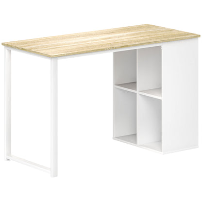Computer Desk with 4 Open Shelves, 120x54 cm Space-Saving Office Desk, Modern PC Table for Study in Wood, White and Oak