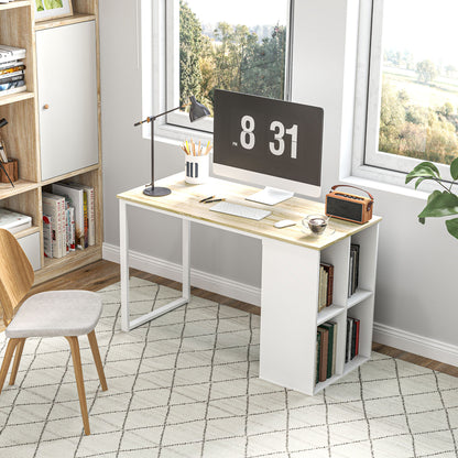 Computer Desk with 4 Open Shelves, 120x54 cm Space-Saving Office Desk, Modern PC Table for Study in Wood, White and Oak