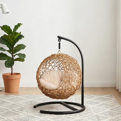 Woven Cat Bed — Elevated Rattan Cat House with Washable Cushion & Toy Ball, Indoor Hideout, 17.7 x 16.1 x 29.5 in (45 x 41 x 75 cm), Light Brown