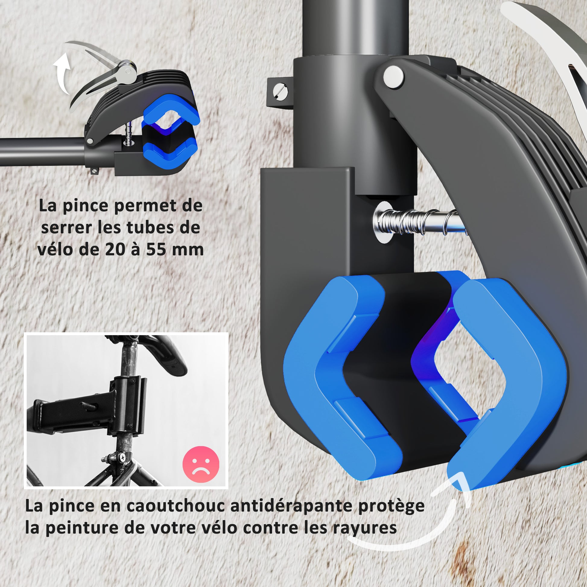 Bike Repair Stand, height-adjustable workshop stand, floor or wall-mounted bike stand, max load 25kg, maintenance repair assembly for MTB, road bike, black