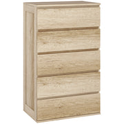 5-Drawer Chest of Drawers Bedroom Storage Unit Modern Style with Soft Close Mechanism - 60 x 38 x 100 cm, Natural Wood
