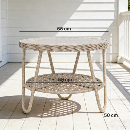 Outdoor PE Rattan Garden Side Table with Tempered Glass Top, Galvanized Metal Frame, 25.6 x 25.6 x 19.7 in (65 x 65 x 50 cm), Yellow