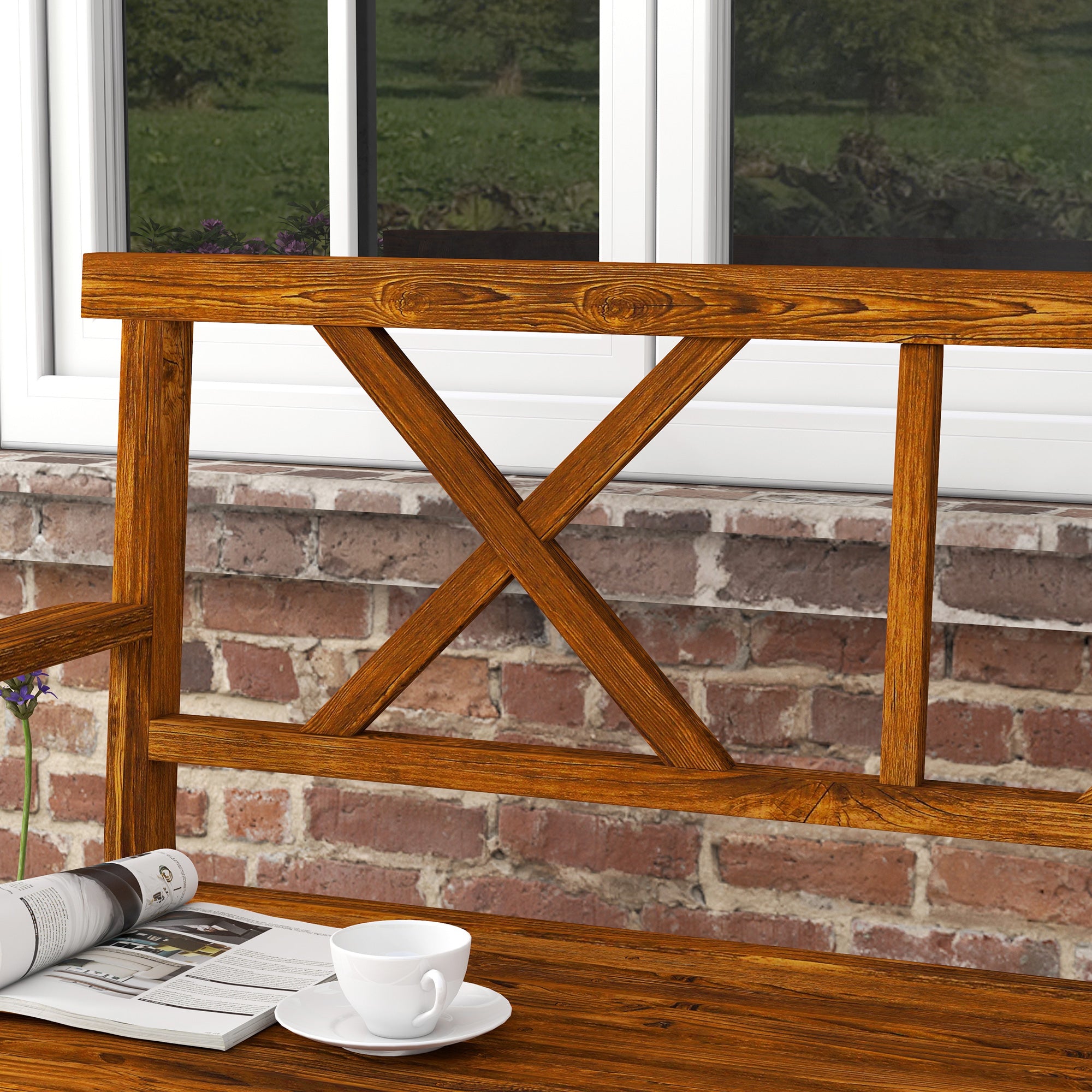 2-Seater Wooden Garden Bench with Shelf, Outdoor Bench with Armrests and Slat Seat, 125x58x88cm, Wood