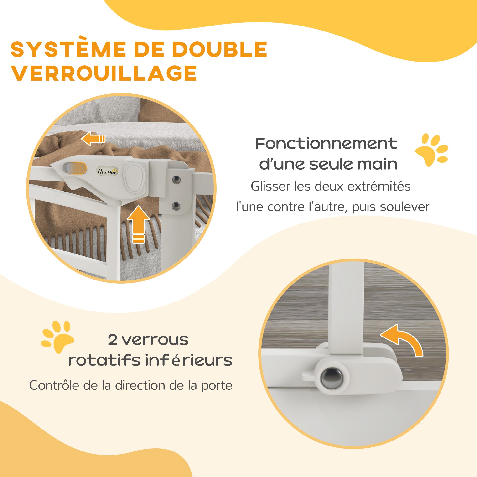 Expandable Dog Safety Gate 74-80 cm, double locking, auto-close, pressure mount stair gate, height 76 cm, white