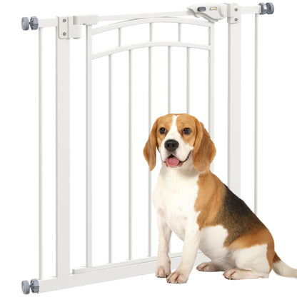 Expandable Dog Safety Gate 74-80 cm, double locking, auto-close, pressure mount stair gate, height 76 cm, white