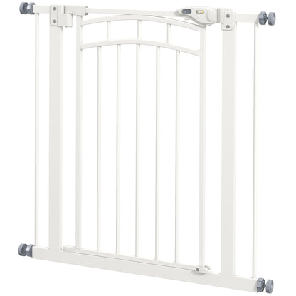 Expandable Dog Safety Gate 74-80 cm, double locking, auto-close, pressure mount stair gate, height 76 cm, white