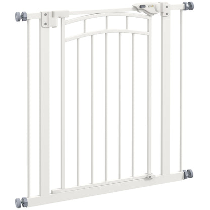 Expandable Dog Safety Gate 74-80 cm, double locking, auto-close, pressure mount stair gate, height 76 cm, white