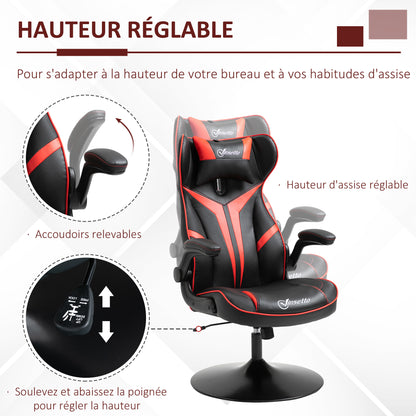 Gaming Chair Gaming Swivel Chair 360° Ergonomic Height Adjustable Flip-Up Armrests Headrest Cushion Included Faux Leather Upholstery 67 x 70 x 106-112 cm Red and Black