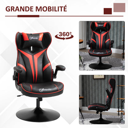 Gaming Chair Gaming Swivel Chair 360° Ergonomic Height Adjustable Flip-Up Armrests Headrest Cushion Included Faux Leather Upholstery 67 x 70 x 106-112 cm Red and Black